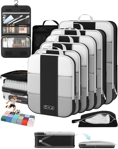 OlarHike 10 Set Compression Packing Cubes for Travel Essentials,Compressible Expandable Space Saver Bags for Organizing Clothes,Luggage Suitcase Garment Bags with Over 1000 pcs Mesh Holes(Black) - color: Black