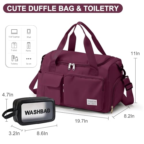 Small Gym Bag for Women, Travel Duffle Bag Carry On Weekender Bag with Shoe Compartment - color: 10#Purplish red, style: Gym Bag&toiletry Bag