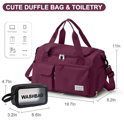 Small Gym Bag for Women, Travel Duffle Bag Carry On Weekender Bag with Shoe Compartment - color: 10#Purplish red, style: Gym Bag&toiletry Bag