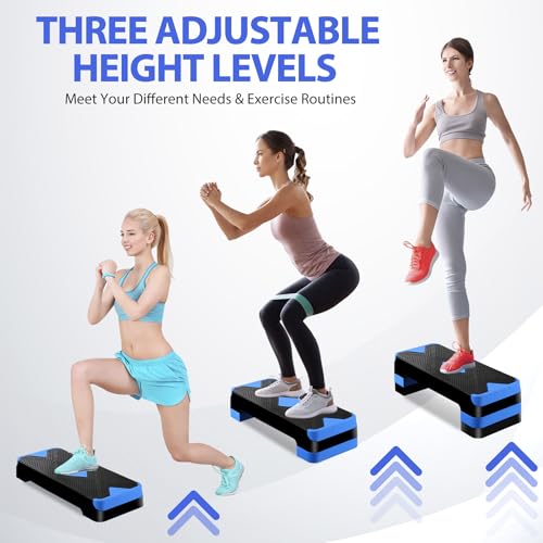 ZENY 26.5 inch Aerobic Step Platform with 4 Step Risers, Height Adjustable Exercise Stepper for Home Gym Workouts, 400 lbs Capacity - color: Blue