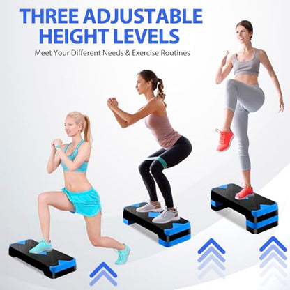 ZENY 26.5 inch Aerobic Step Platform with 4 Step Risers, Height Adjustable Exercise Stepper for Home Gym Workouts, 400 lbs Capacity - color: Blue