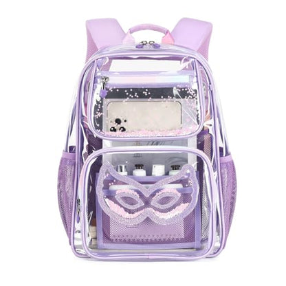 Cusangel Heavy Duty Clear Backpack Clear BookBag,16.5inch TPU Large Capacity See Through Backpack for Sport Events,Travel - color: Glasses 16.5in