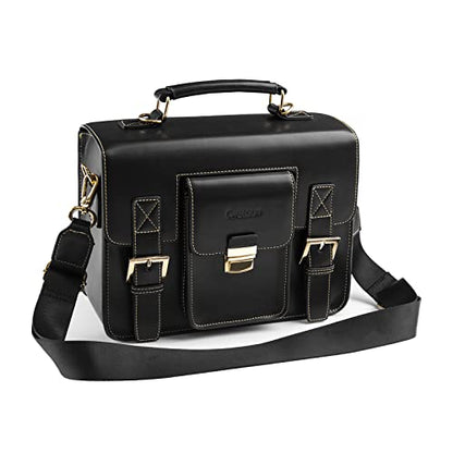 Cwatcun 3-in-1 Retro Camera Bag, PU Leather Camera Crossbody/Backpack/Case - color: Black, size: Small