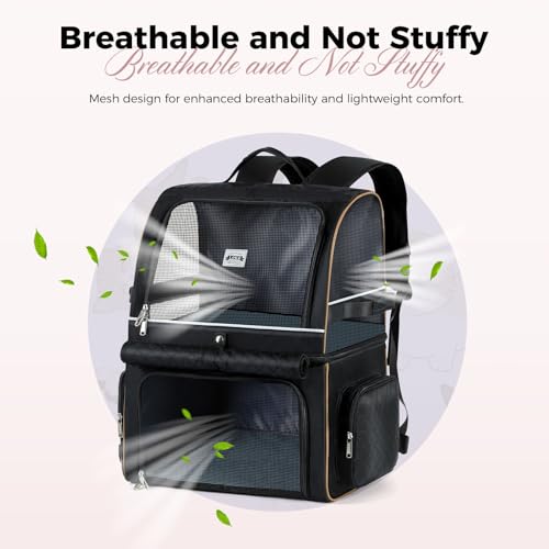 Double Cat Backpack Carrier for 2 Cats, Double-Compartment Pet Carrier Backpack for Two Small Cat or One Medium Cat, Cats Carrier Backpack Dog Carrier Backpack Fits Up to 24 Lbs,Black - color: Black