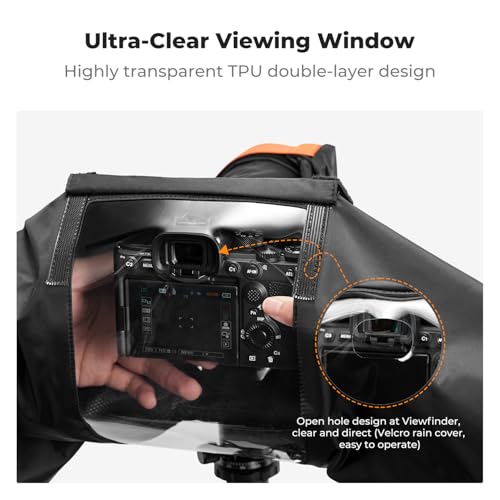 K&F Concept Camera Rain Cover, Waterproof Camera Cover for Nikon Canon Sony DSLR/Mirrorless Cameras & Lenses, Professional Raincoat with Anti-Fog Window & Waterproof Zipper, Camera Rain Sleeves