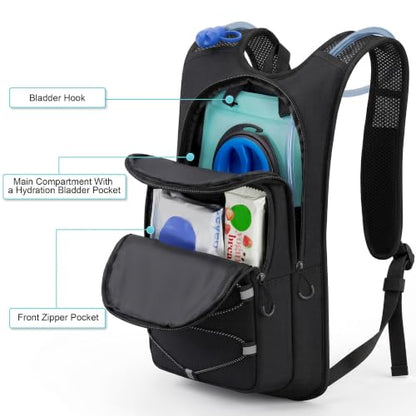 MIYCOO Hydration Backpack - Lightweight Hiking Water Backpack with 2L Water Bladder, Running Hydration Vest Backpack for Men Women, Hydration Pack for Hiking, Cycling, Climbing - color: Black