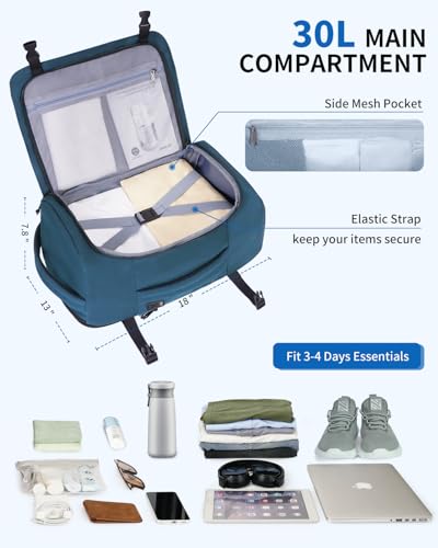 ECOHUB Personal Item Backpack for Airlines, Under Seat Carry On Bag, 30L Airplane Travel Pack, Fits 17.3" Laptop, Weekend Essential, Blue Green - color: Blue Green
