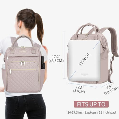 EMPSIGN 17 Inch Laptop Backpack Women with Giant Tumbler Holder, Grey Pink - color: Quilted Dusty Pink