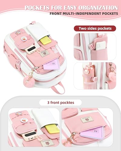 Hidds Laptop Backpacks 15.6 Inch School Bag Elementary Middle High College Backpack Cute Bookbags Anti Theft Travel Back Pack Casual Daypack Kids Book Bag for Teens Girls Women Students-Pink Beige - color: Pink Beige