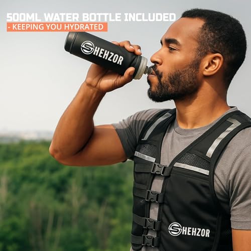 SHEHZOR Hydration Running Vest + 500ml Soft Flask | 9-Pocket Zero-Bounce Trail Running Backpack | Breathable Mesh Tactical Chest Rig for Marathons, Hiking | Unisex Adjustable