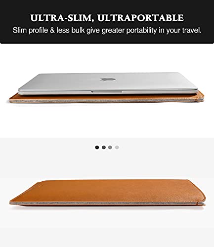 MoKo Laptop Sleeve Compatible with 13/13.6" MacBook Air M2/M1/ Pro M1 13.3 2022-2018, Surface Pro 9/8, PU Leather Notebook Computer Briefcase Carrying Bag Slim Stylish Case Pouch, Brown - color: Brown, size: 13.3 inch