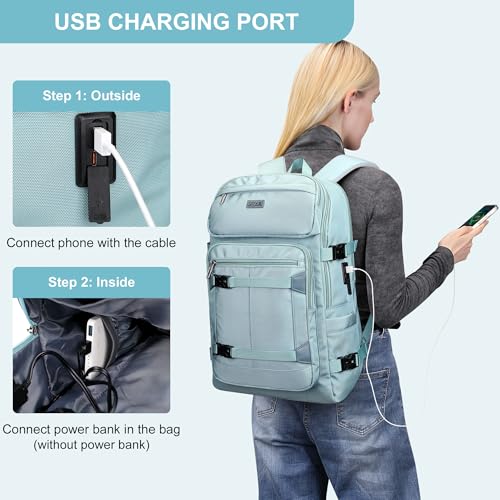 PIJUSHI Travel Backpack for Women Flight Aprroved Carry on Bag Large Casual Luggage Backpack Fit 16 inch Laptop(PE050 Teal Blue) - color: Teal Blue