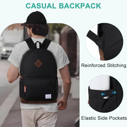 Backpack for Men Women,VASCHY Classic Water-resistant Lightweight Travel School Backpack Casual Daypack - color: Black