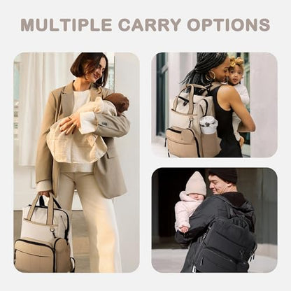 VONAL Diaper Bag Backpack, Lightweight Baby Diaper Bags, Travel Large Diaper Bag with Changing Station, Khiki Diaper Backpack for Boys Girls Newborn with Insulated Pockets, Stroller Straps - color: Khiki