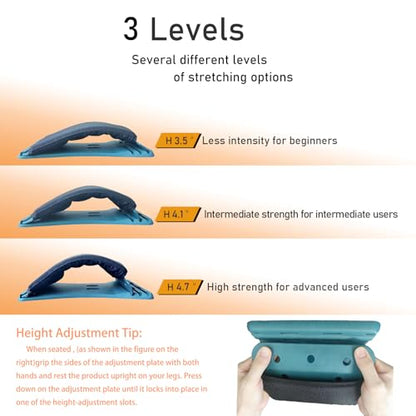 Adjustable Back Stretcher for Tension Relief - 3-Level Spine Support Board with Ergonomic Curve, Lumbar Cushion & Non-Slip Pad (Black) - color: Black