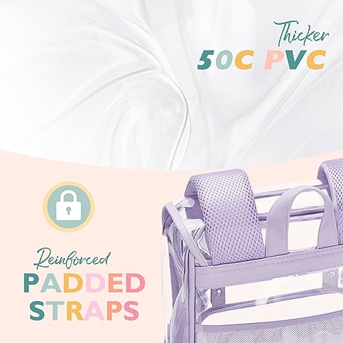 mommore Clear Backpack for Girls Heavy Duty Transparent Bookbag for School PVC See Through Backpack Clear Bag - color: Purple, style: Clear Backpack