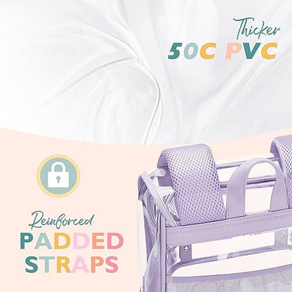 mommore Clear Backpack for Girls Heavy Duty Transparent Bookbag for School PVC See Through Backpack Clear Bag - color: Purple, style: Clear Backpack