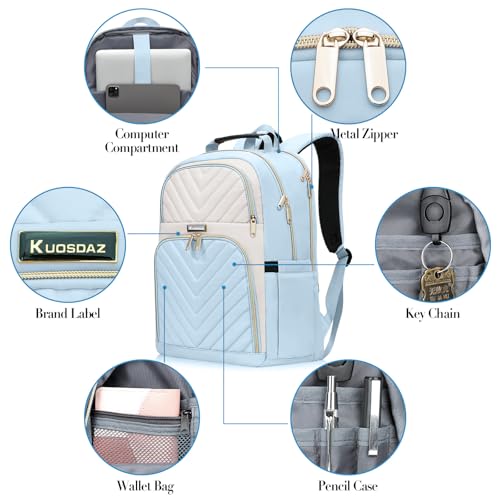 Big Student Backpack College Women Middle High School Teen Girls Bookbag | Cute Daypack,Water Resistant - color: Beige & Lightblue, size: 15.6 Inch