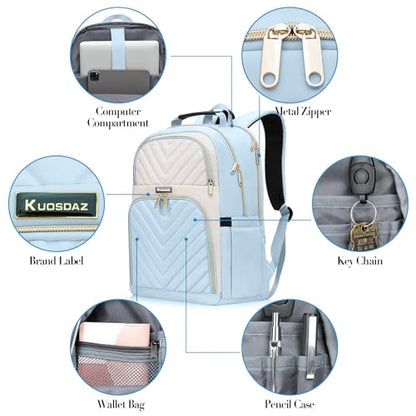 Big Student Backpack College Women Middle High School Teen Girls Bookbag | Cute Daypack,Water Resistant - color: Beige & Lightblue, size: 15.6 Inch
