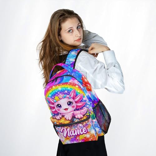 Personalized Backpack for Kids - Custom Axolotl School Bag with Name, Lightweight Girls Bookbag for Toddler, Kindergarten Elementary School Bag(17 Inch) - color: Pink