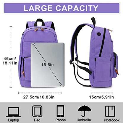RAVUO School Backpack for Men Women, Water Resistant 15.6 inch Laptop Bag College Bookbag Casual Daypack Travel Rucksack - color: Purple