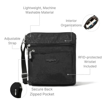 Baggallini Pocket Crossbody Bags for Women 8x8 Small Lightweight Durable Water-resistant Travel Purse W/Rfid - color: Black Cheetah