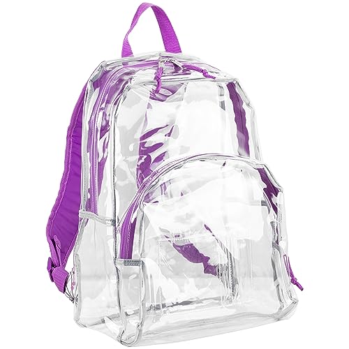 Eastsport Clear Backpack Stadium Approved See Through Transparent Heavy Duty with Padded Adjustable Straps (Clear/Purple/Splatter) - color: Clear/Purple/Splatter