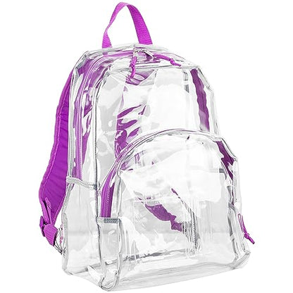 Eastsport Clear Backpack Stadium Approved See Through Transparent Heavy Duty with Padded Adjustable Straps (Clear/Purple/Splatter) - color: Clear/Purple/Splatter