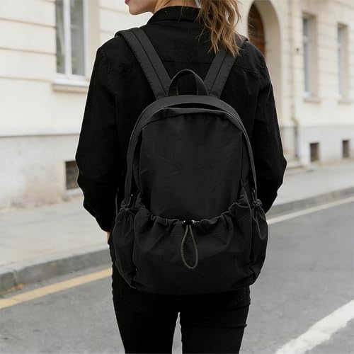 Simple Backpack for Women Men, Aesthetic Medium Backpack Lightweight Casual Daypack Cute Bookbag for Women Men (Black, 38x26x10cm) - color: Black