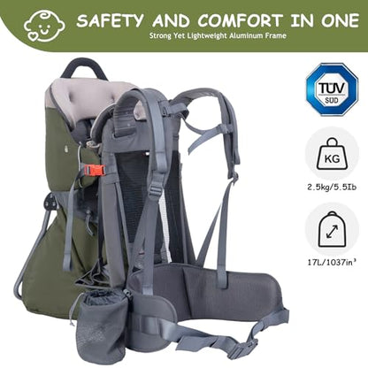 WIPHA Baby Backpack Carrier, Comfort Toddler Carrier Hiking Backpack with Canopy, Adjustable Lightweight Child Carrier - color: creeper III green