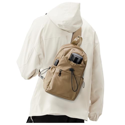 SEAFEW Sling Backpack bag for Men Khaki, Tactical BackpackSmall One Strap Daypack, Mini Anti-Theft Cross Body Motorcycle Chest Bags, Satchel Bag for Casual Travel Hiking Outdoor Sports Gym - color: Brown Upgraded Version