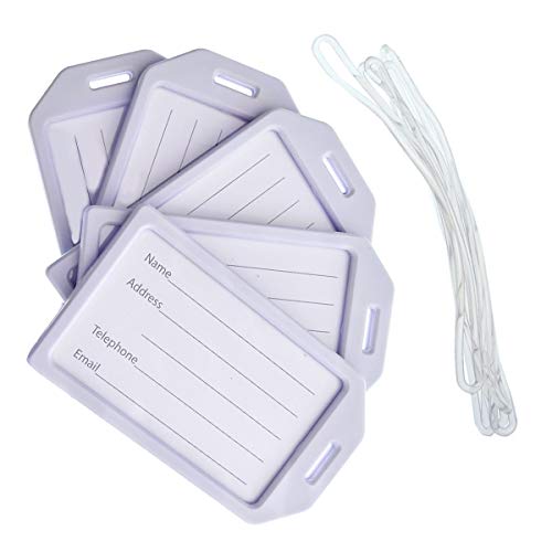 5 Pack - Premium Rigid Airline Luggage Tag Holders with 6" Worm Loops - Heavy Duty Hard Plastic -Suitcase ID Tag Identifiers with Business Card Insert Window by Specialist ID (White) - color: White, size: 5 Pack