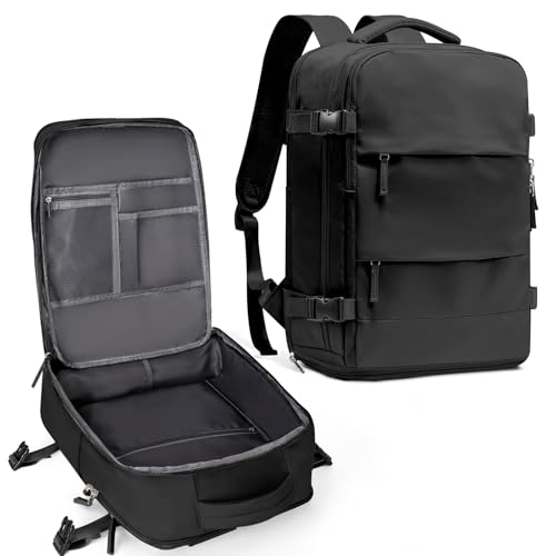 coowoz Travel Backpack For Women Men,Carry On Backpack,Hiking Backpack Waterproof Outdoor Sports Rucksack Casual Daypack Travel Essentials(Black) 25L - color: Black, size: Small