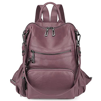 Uromee Travel Backpack Purse for Women Vegan Leather Ladies Fashion Tassel Shoulder Bag Convertible - color: 0243 Purple