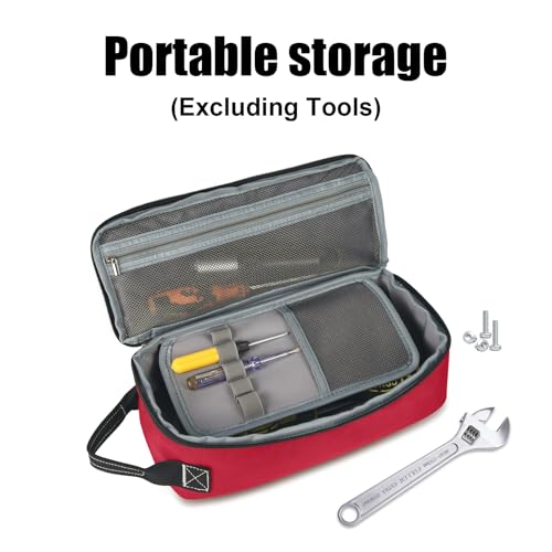 12.6" Heavy Duty Small Tool Bag Pouch for Men with Multiple Pockets,Red - color: Red