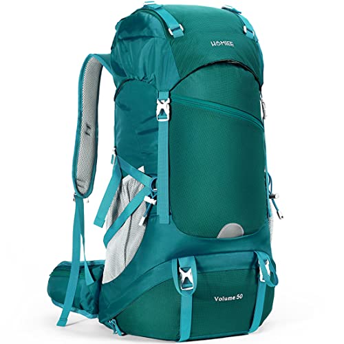 HOMIEE 50L Hiking Backpack Travel Bag Waterproof Camping Rucksack with Rain Cover Lightweight Backpacking Backpack - color: Green