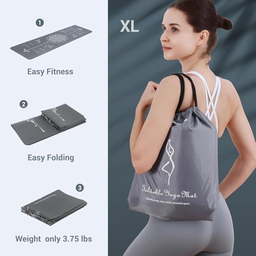 Avoalre Yoga Mat Foldable - Textured Non Slip Exercise Mat -Travel Lightweight Hot Yoga Mat with Carry Bag for Pilates & Home Workouts (72"L x 24"W x 3mm Thick) - color: Gray