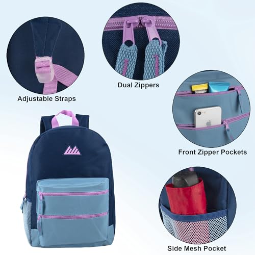 Summit Ridge Colorful Big Backpack for School Kids, Multi Pocket Backpack for Elementary, Middle School Girls, Boys with Padded Straps (Navy/Teal) - color: Navy/Teal