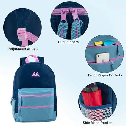 Summit Ridge Colorful Big Backpack for School Kids, Multi Pocket Backpack for Elementary, Middle School Girls, Boys with Padded Straps (Navy/Teal) - color: Navy/Teal
