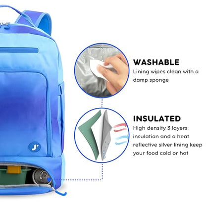 J World New York 2-in-1 Insulated Backpack Lunch Box for Kids. Adult School Bookbag, Blue Gradient, 17 x 13 x 9 Inches - color: Blue Gradient