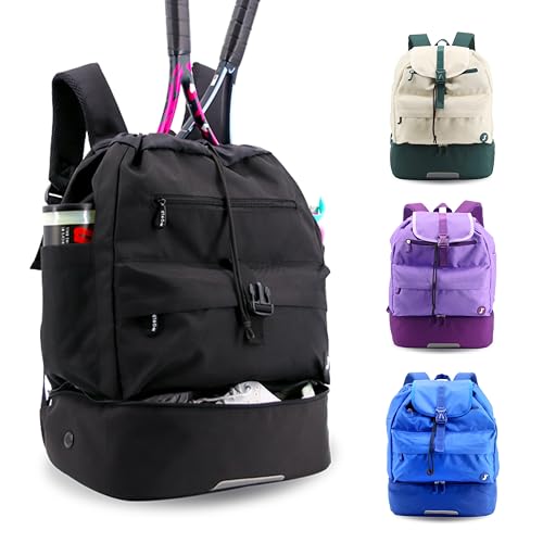 J World Ace 2 Racket Tennis Backpack for Women Men. Badminton Squash Pickleball Bag. Kids Sports Gym Bag w/Shoe Compartment - color: Black