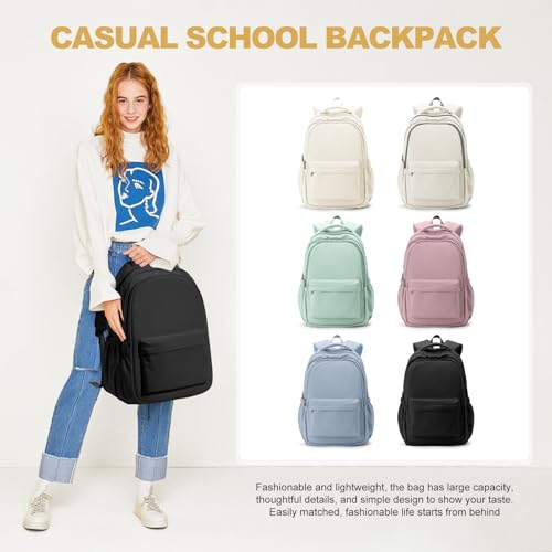 Lightweight School Backpack for Women Men, Black Laptop Travel Casual Daypack College Secondary School Bags Bookbag for Teenage Girls Boys - color: Black