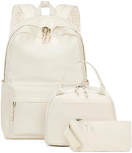 Bluboon Backpack for School Teen Girls Bookbags with Lunch Bag & Pencil Case Aesthetic Water Resistant School Bags for Kids - color: Beige