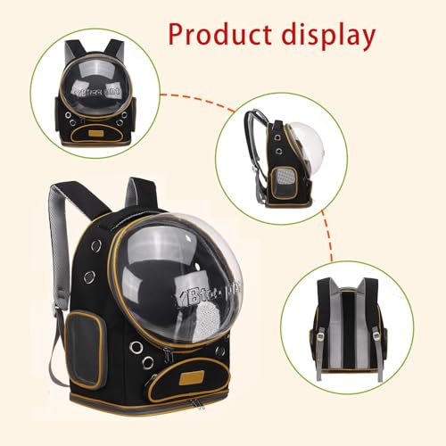 Cat Backpack Carrier, Breathable Cat Carrier Large Space Bubble Pet Backpack for Small Dog and Large cat up to 18lbs, Transparent & Foldable Pet Carrier for Travel Hiking (Black) - color: Black