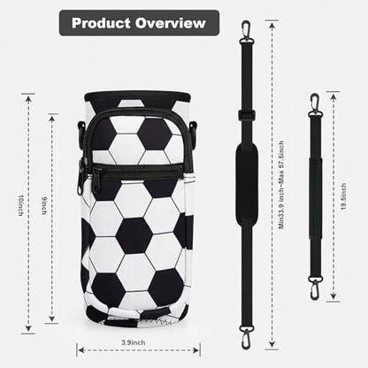 Water Bottle Holder with Strap, Water Bottle Carrier Bag with Phone Pocket, Shoulder Hand Strap Insulated Neoprene 32/40 oz Water Bottle Sleeve for Walking Hiking Camping Gym - color: 8 Soccer, size: under 32oz