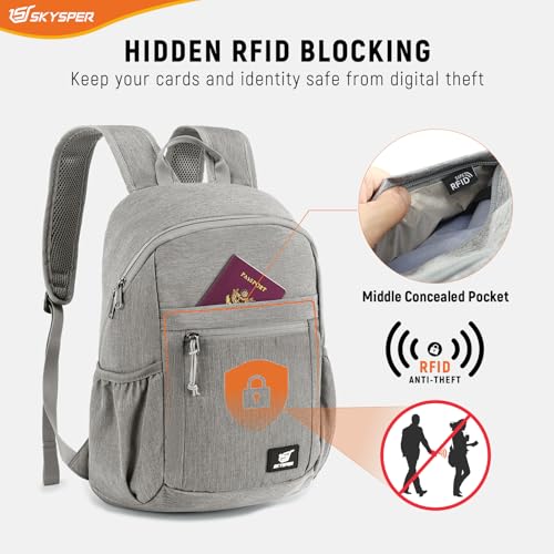SKYSPER Anti Theft Hiking Backpack, 20L RFID Packable Travel Daypack, Lightweight Foldable Back Pack for Walking Daytrip - color: Grey