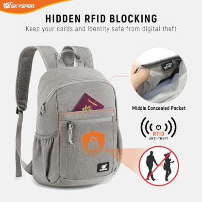 SKYSPER Anti Theft Hiking Backpack, 20L RFID Packable Travel Daypack, Lightweight Foldable Back Pack for Walking Daytrip - color: Grey