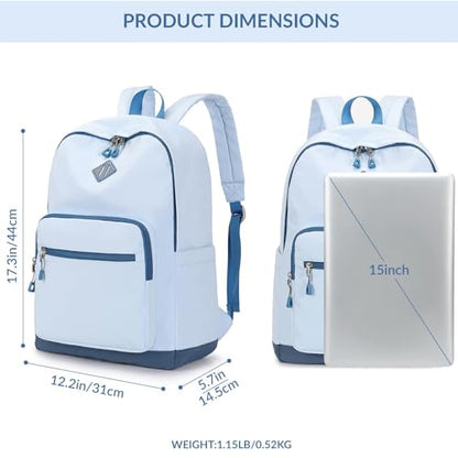 Lohol Classic Backpack for Girls Boys Teens, Lightweight Bookbag for School Travel College, 12.2 * 5.7 * 17.3 Inches (Blue/Blue) - color: Blue/Blue