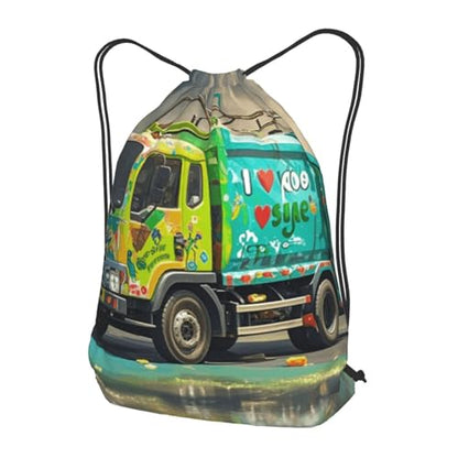 Drawstring Backpack Woemn Men Sports Gym Sack Lightweight Drawstring Bags I Love Garbage Trucks Cinch Bag Sackpack For Work Swim Travel