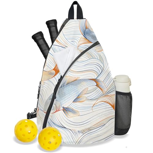 Pickleball Bag for Women Men Adjustable Crossbody Sling Backpack Hold Pickleball Paddle Water Bottle - color: Multicolor 6
